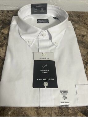 Van Heusen White Wrinkle-Free Button-Down Dress Shirt